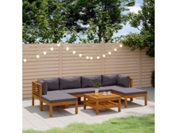7 Pcs Conjunto Lounge De Jardim Com Almofadões Acácia Maciça Dkd Home Decor