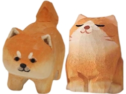 Conjunto 2 Enfeites Madeira Entalhada Representando Cachorro Decorações Animais Ambientes Esculturas Miniatura GOKOCO