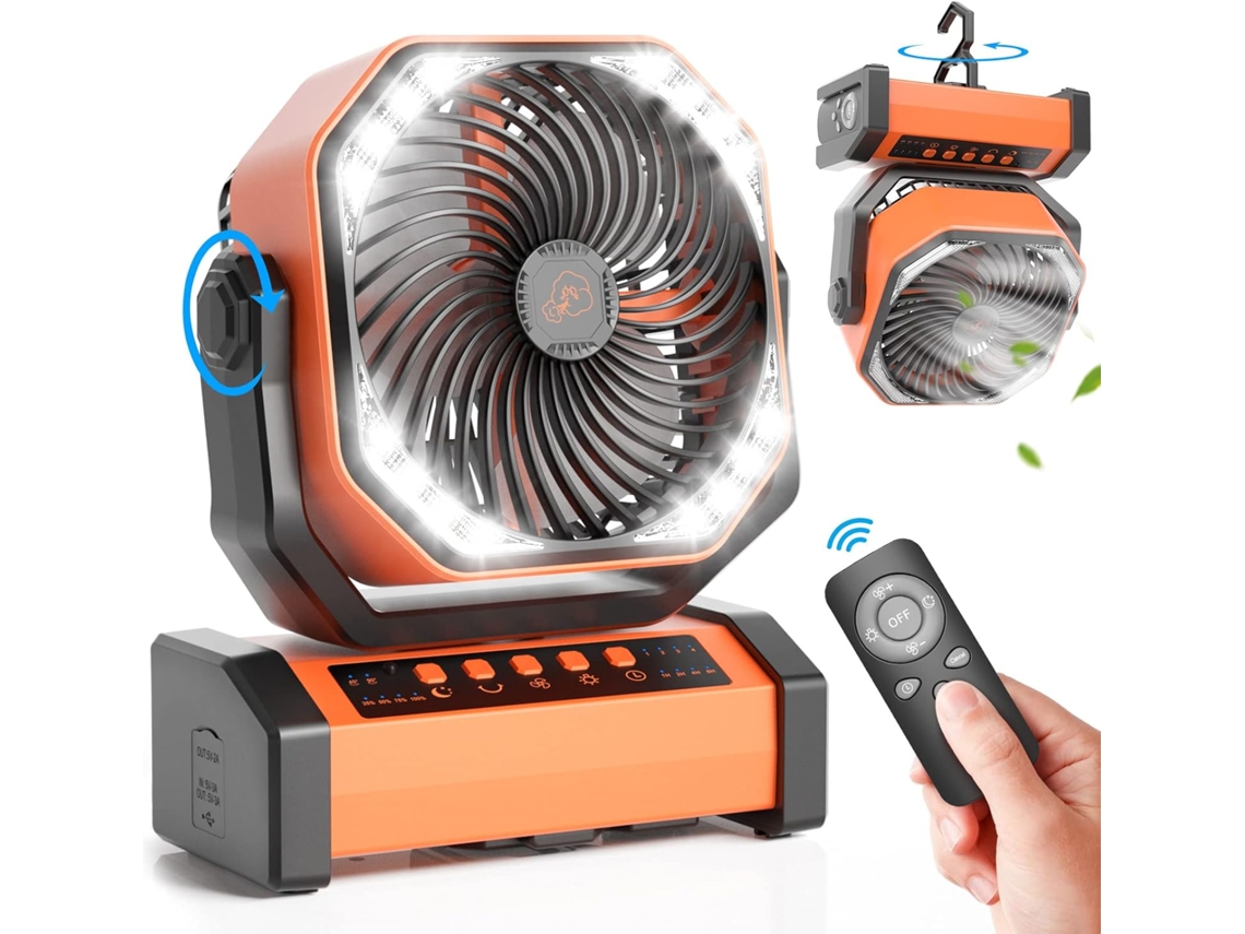 Ventilador De Acampamento Com Luz Led, Ventilador De Mesa Oscilante Automático Com Controle Remoto E Gancho, Usb De 4 Velocidades Zeuxo