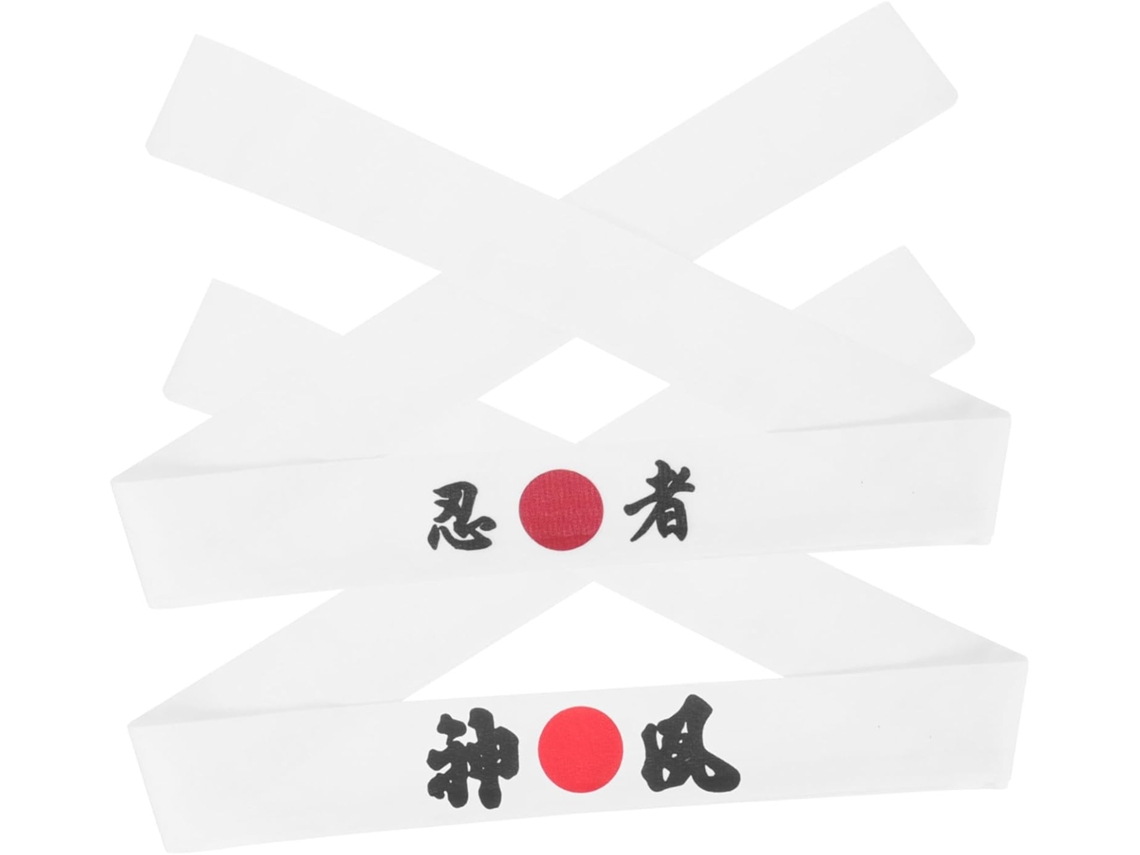 Faixas Longas de Cabeça Hachimaki Japonesa em Tecido Respiravel Branco, Acessório Para Chef.