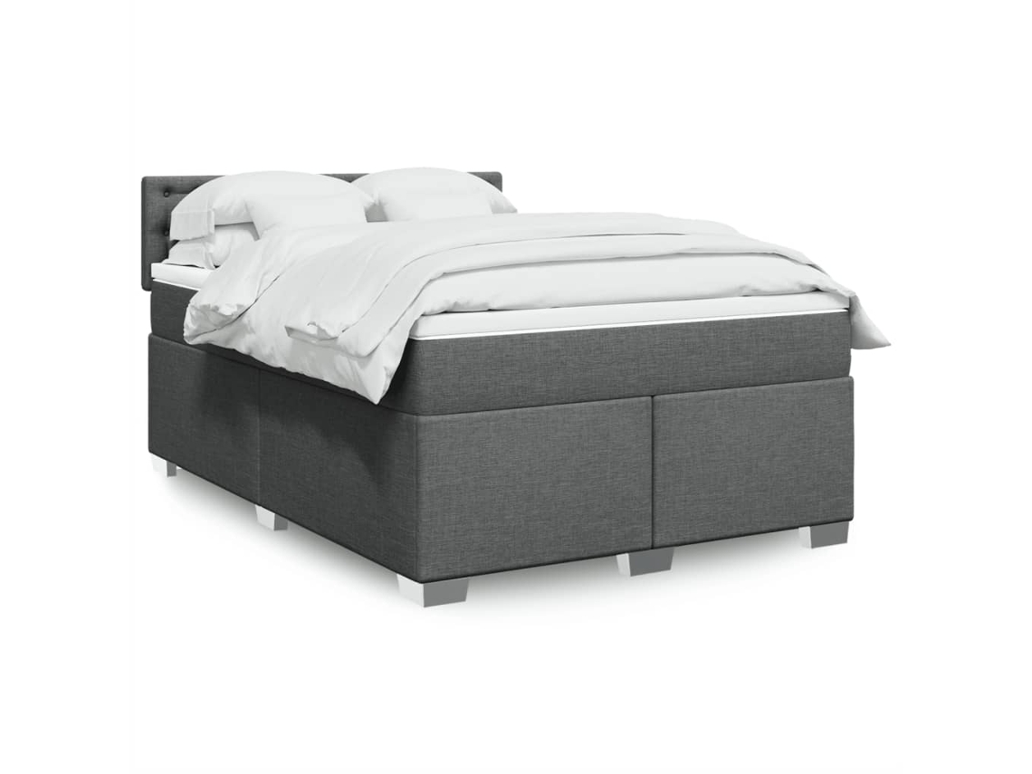 Cama Com Molas/colchão 140x190 Cm Tecido Cinzento-escuro
