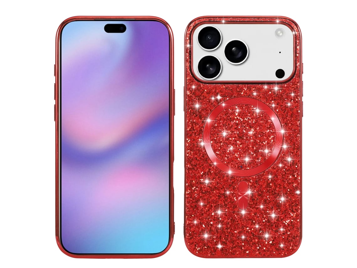 Capa Para Iphone 18 Pro Vermelho Com Glitter Magnético Spqment