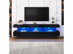 Móvel de TV LED de 160 cm com 3 prateleiras de vidro, controle por aplicativo, adequado para TVs de 70", preto