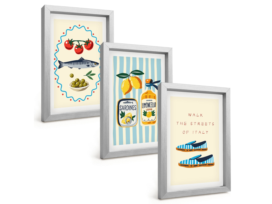 Composição De Quadros Imagens De Estilo De Vida Com Sabores Italianos Espelharte (3 Peças 20x30 Cm)