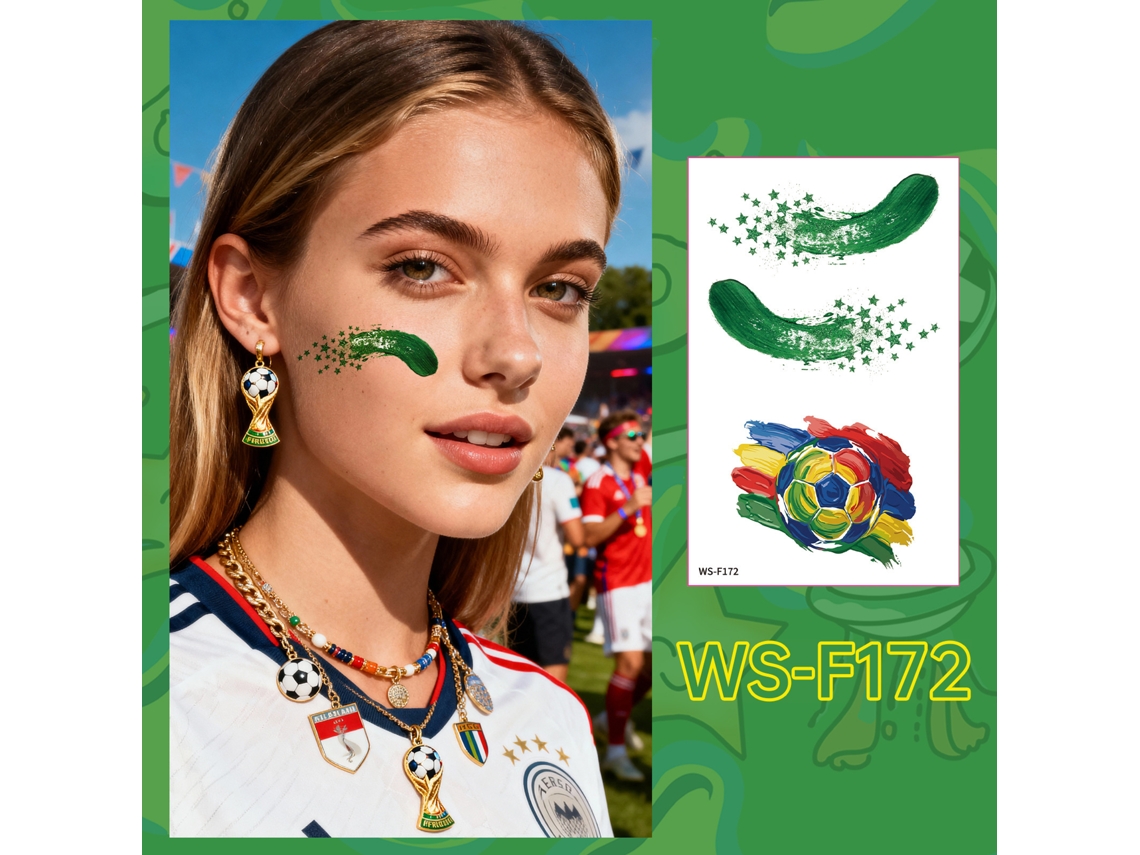 Tatuagens Temporárias de Futebol, Conjunto de 10 Peças, Impermeáveis, Ideais para Torcedores e Eventos Esportivos, Ergonômico, Uso Diário STELASPLEN