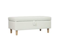 Banquinho cozido com espaço de armazenamento, pés de madeira, revestimento em tecido resistente, branco creme Hm