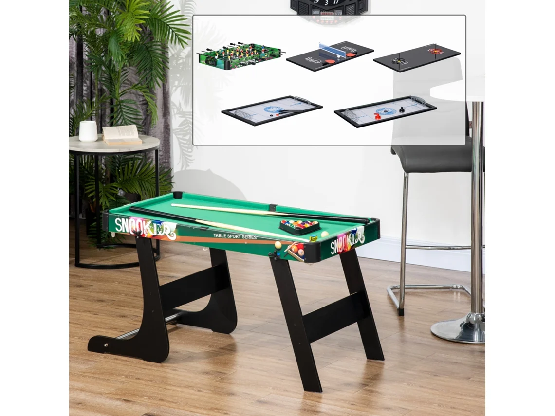 Mesa Multifuncional 6 em 1 Dobrável: Futebol, Sinuca, Hóquei, Tênis de Mesa, Argolas e Hóquei no Gelo 118x104x71cm