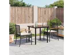 Vidaxl 3 Pcs Conjunto De Jantar P/ Jardim C/ Almofadões Vime Pe Preto