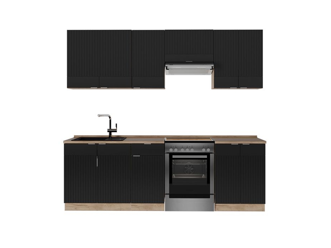 Cozinha Fame-line, 240cm, Pt Carvalho, Preto Riscado/carvalho Dourado, Carvalho De Força Dourado, Vicco