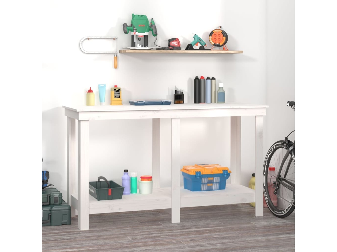 Vidaxl Banco De Trabalho 140x50x80 Cm Pinho Maciço Branco