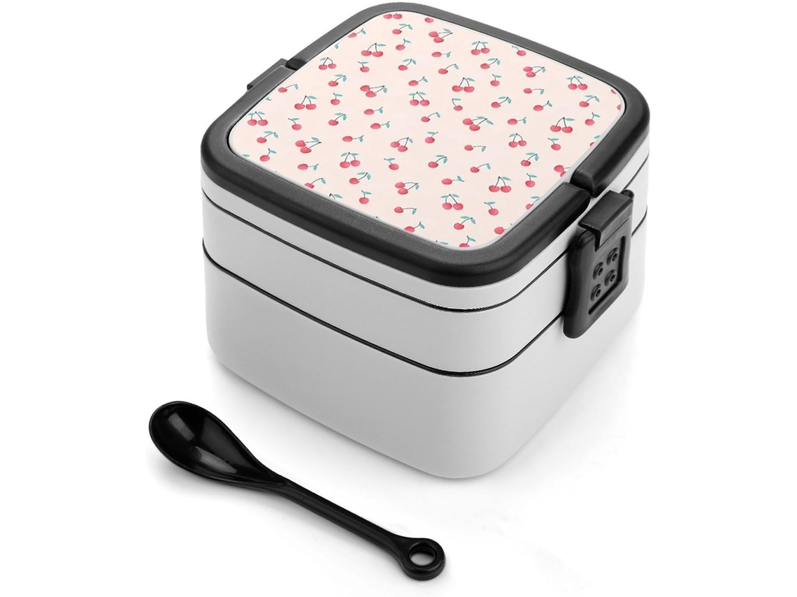 Marmita Bento De Cereja Vermelha Doce Com Duas Camadas, Empilhável, À Prova De Vazamentos, 1000ml, Com Colher, Caixa