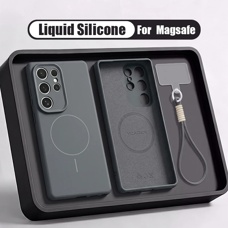 Capa Para Celular Galaxy S24 Em Silicone Líquido Com Cordão Magnético (cinza Escuro), Resistente A Impactos.