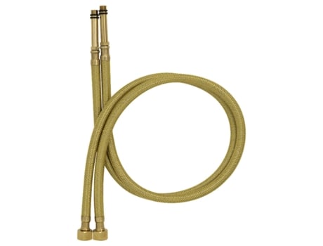 Conjunto de 2 Mangueiras Flexíveis de 80cm M10 x 3/8 Polegadas BSP em Nylon Trançado Dourado para Torneira Flexível de Cozinha