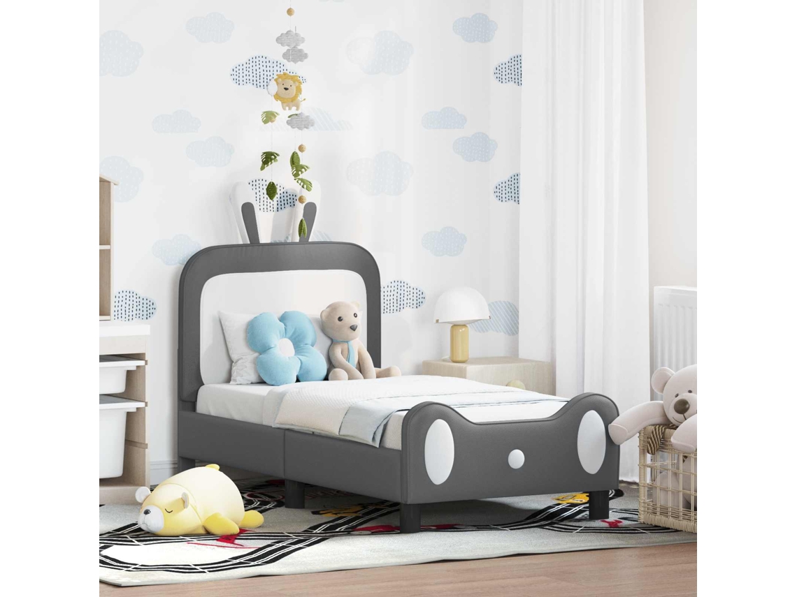 Vidaxl Estrutura De Cama Para Criança Com Cabeceira Cinzento-claro Pu