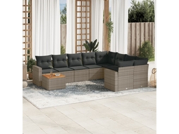Vidaxl 10 Pcs Conjunto Sofás De Jardim C/ Almofadões Vime Pe Cinzento
