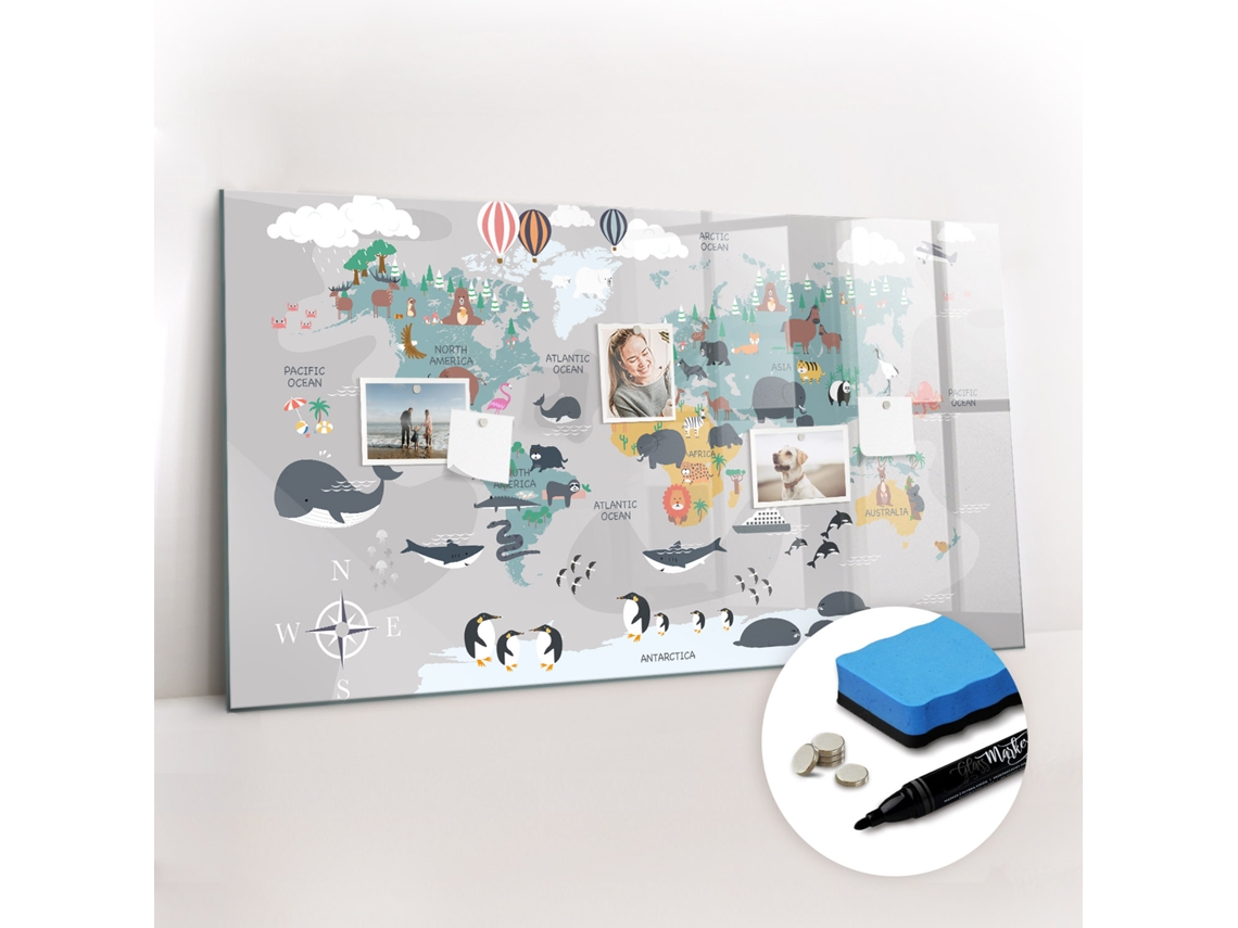 Quadro Magnético De Parede Mapa De Desenhos Animados Para O Escritório Espelharte (120x60 Cm)