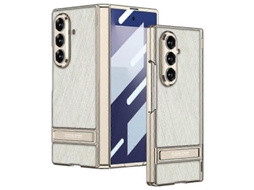 Capa Para Celular Gkk Integrada Em Couro Liso Prateado Brocado Com Suporte Para Samsung Galaxy Z Fold7 5g