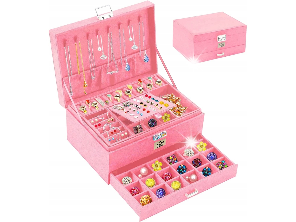 Caixa De Bijuteria Rosa 24 5x17x11 5cm Com Divisórias Organizador