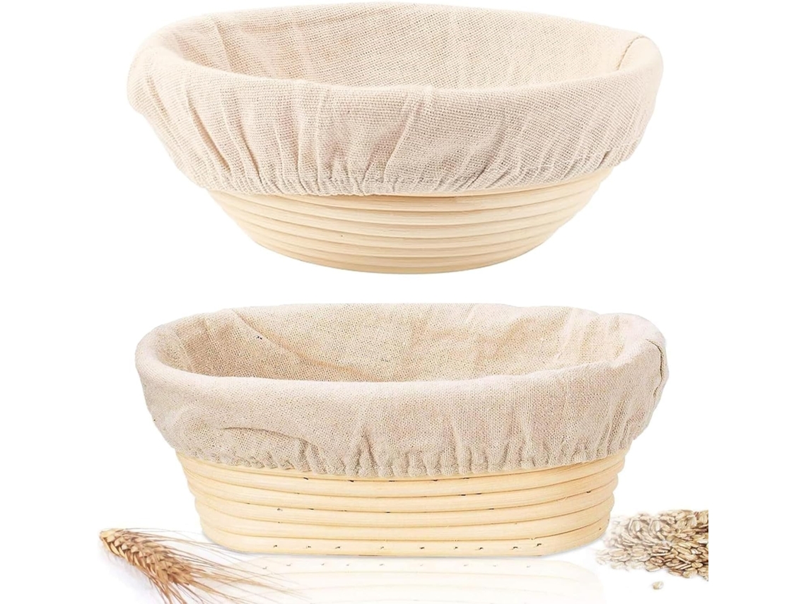 Cesto De Fermentação Para Pão Em Vime Natural Com Acessórios De Panificação, 2 Peças, 10 Polegadas Elysve
