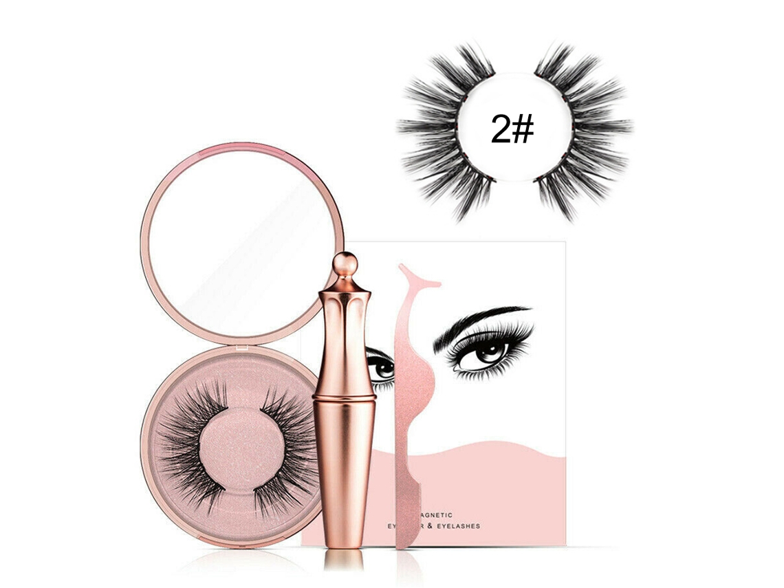 Conjunto De Eyeliner Líquido Magnético E Cílios Falsos Com Pinça 02 - Ferramenta De Maquiagem Duradoura