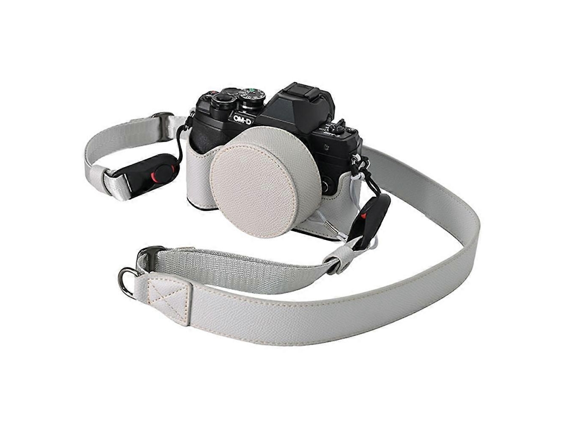 Bolsa De Couro Para Câmera, Meio Corpo, Com Capa Para Lente, Alça De Ombro G Para Olympus Om D E M10 Mark Iv Brilvibera