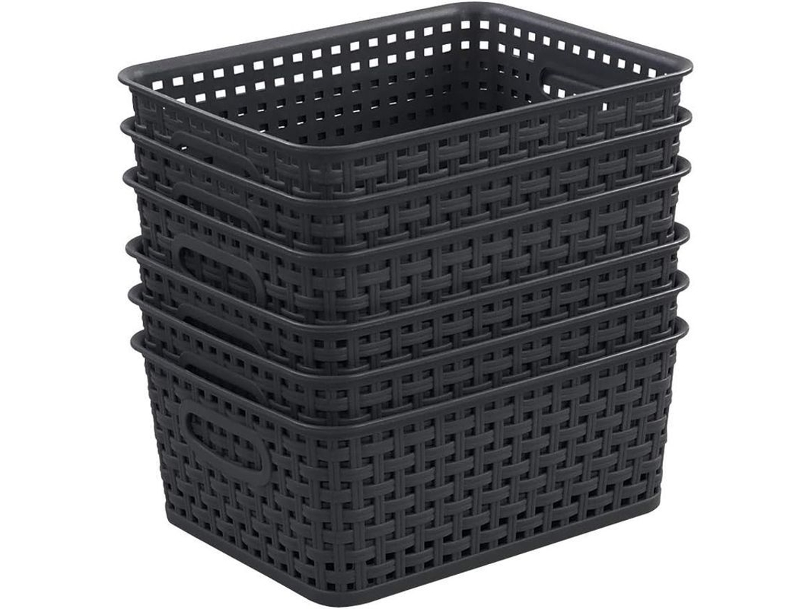 Conjunto de 6 cestos de plástico preto para arrumação, modelo 2026, com design da Vime e Alça Ergonómica.