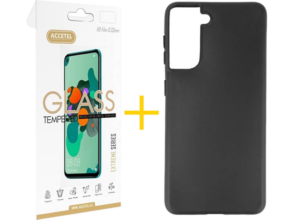 Kit Capa e Película Samsung Galaxy S21 + Plus ACCETEL Liso Preto