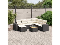 Vidaxl 8 Pcs Conjunto Sofás De Jardim Com Almofadões Vime Pe Preto