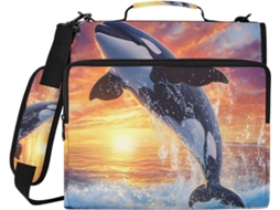 Organizador De Bolsa Com Zíper, Estampa De Orca Saltando Ao Pôr Do Sol, 3 Suportes Argolas E Bolsos Resistentes À