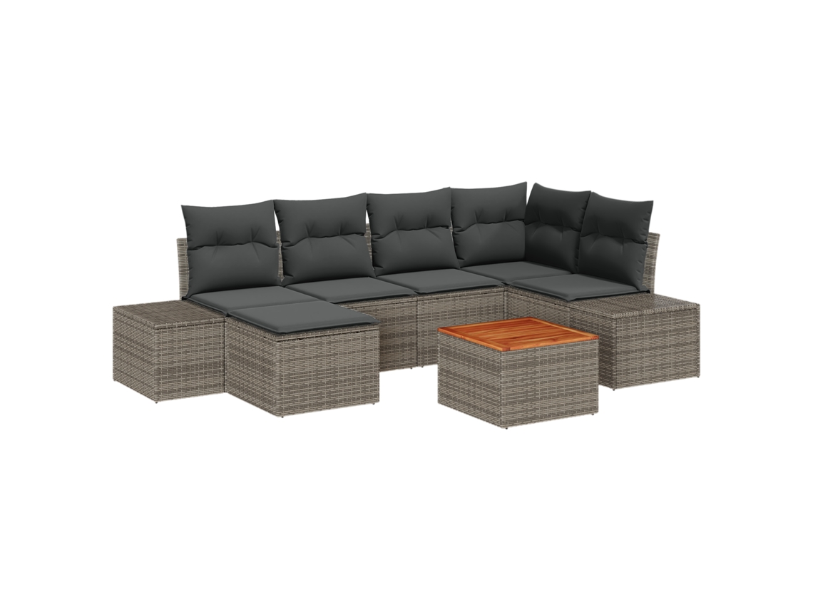 Conjunto 7 Conjunto De Sofás De Jardim Vidaxl Cinzento Vime Pe (55 X 55 X 37 Cm)