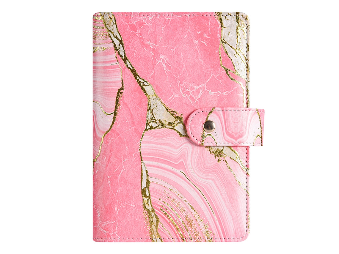 A6 Pu Leather Zippered Loose Leaf Notebook With Color Print, Cash Budget Journal Pink Gold Cover Only