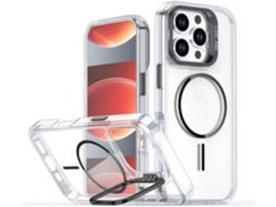 Capa Transparente Brilhante Para Iphone 13 Pro Max Com Suporte Magnético Para Lente E Lente De Tpu Resistente A Impactos - Preto.
