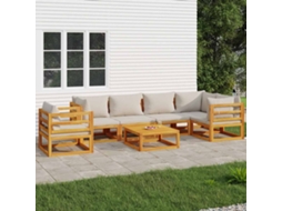 Vidaxl 7pcs Conjunto Lounge De Jardim Madeira C/almofadões Cinza-claro