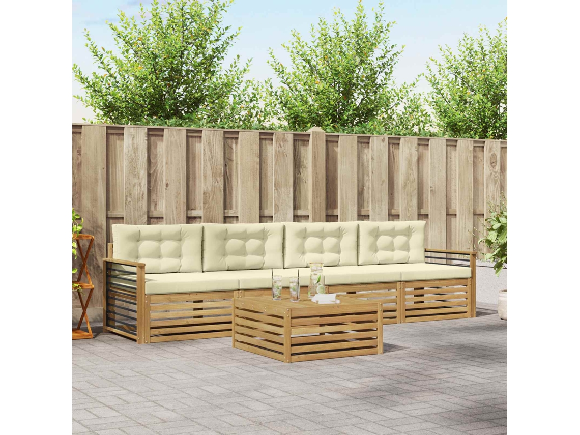 Vidaxl Conjunto De Sofás Para Exterior 5 Unid. Branco E Creme