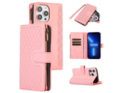 Capa Para Iphone 13 Pro Pele Sintética Com Porta-cartões Rosa