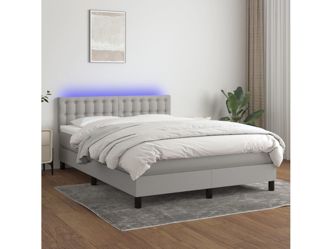 Cama Box Spring C/ Colchão E Led 140x190 Cm Tecido Cinza-claro