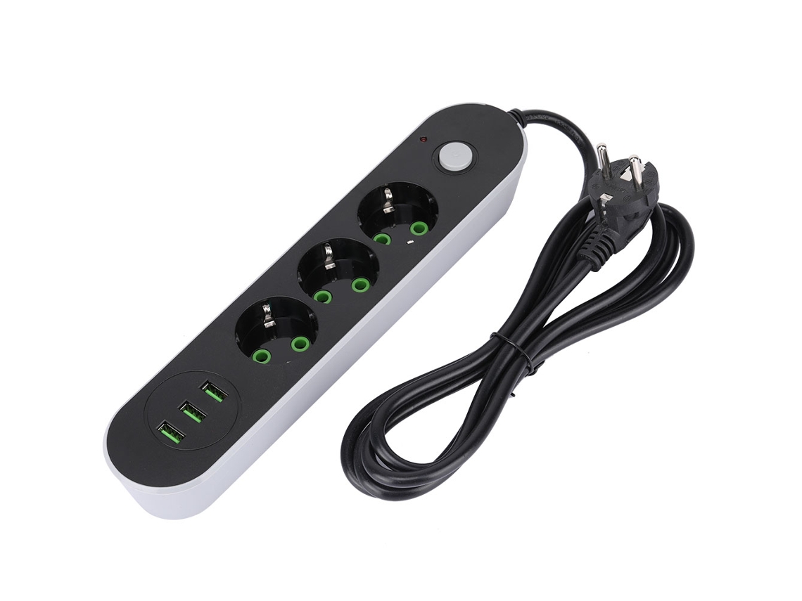 Laxiscreed Tomada Com 3 Soquetes E 3 Portas Usb, 2m De Comprimento Para Maior Praticidade