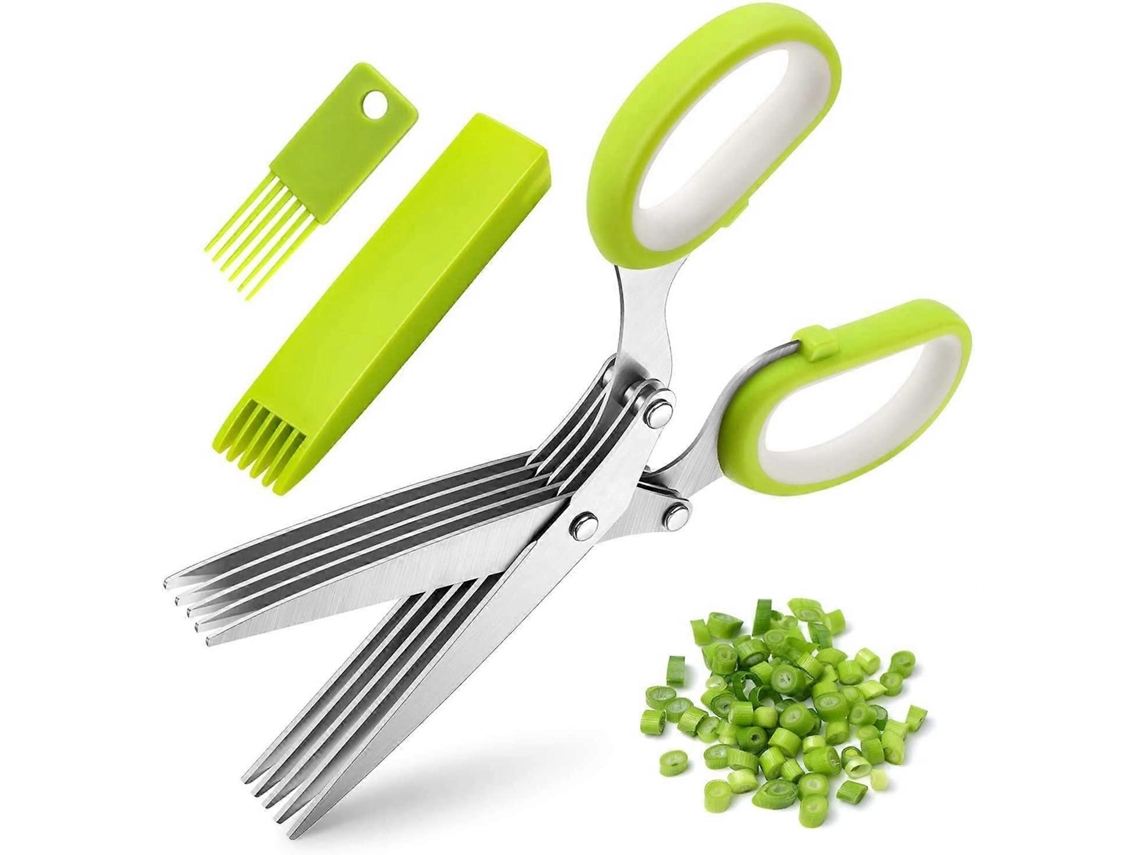Tesoura de cozinha Slowmoose de aço inoxidável com 3 peças, tesoura multifuncional para ervas com 5 lâminas
