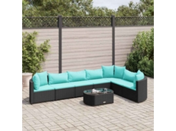 Vidaxl 8 Pcs Conjunto Sofás De Jardim Com Almofadões Vime Pe Preto