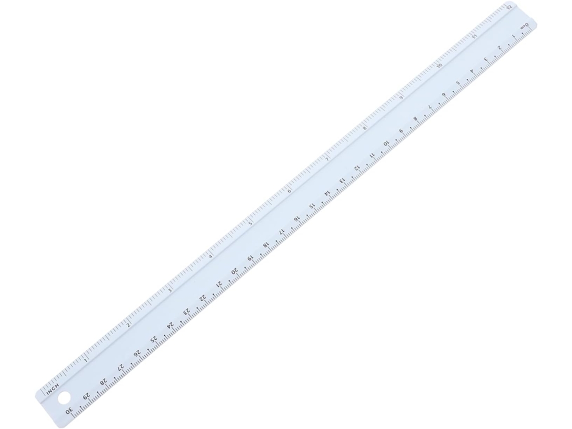 Régua de medição Tofficu de 30 cm em liga de alumínio com escala dupla e gravação precisa para projetos técnicos escolares.