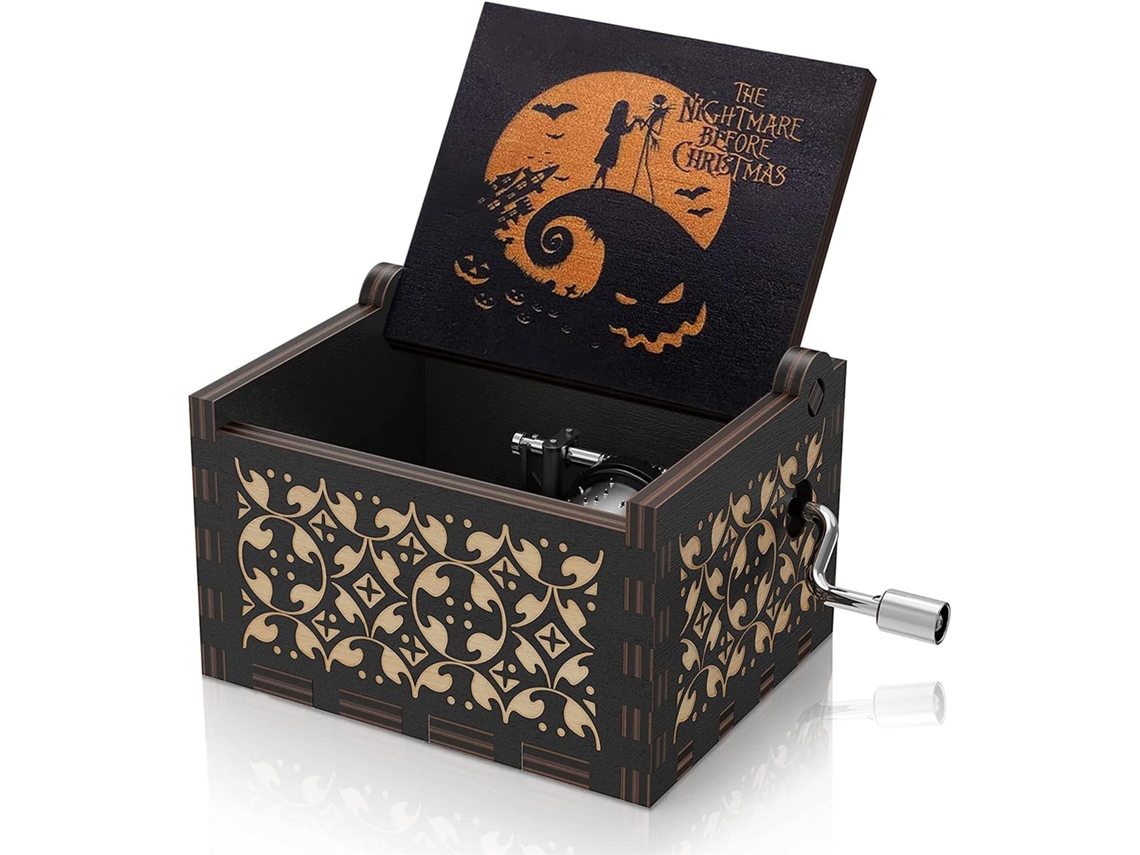 Caixa de Música na Madeira com Melodia de Halloween ou Strange World Jack, Presente Musical Vintage na Madeira AQUAFORGE
