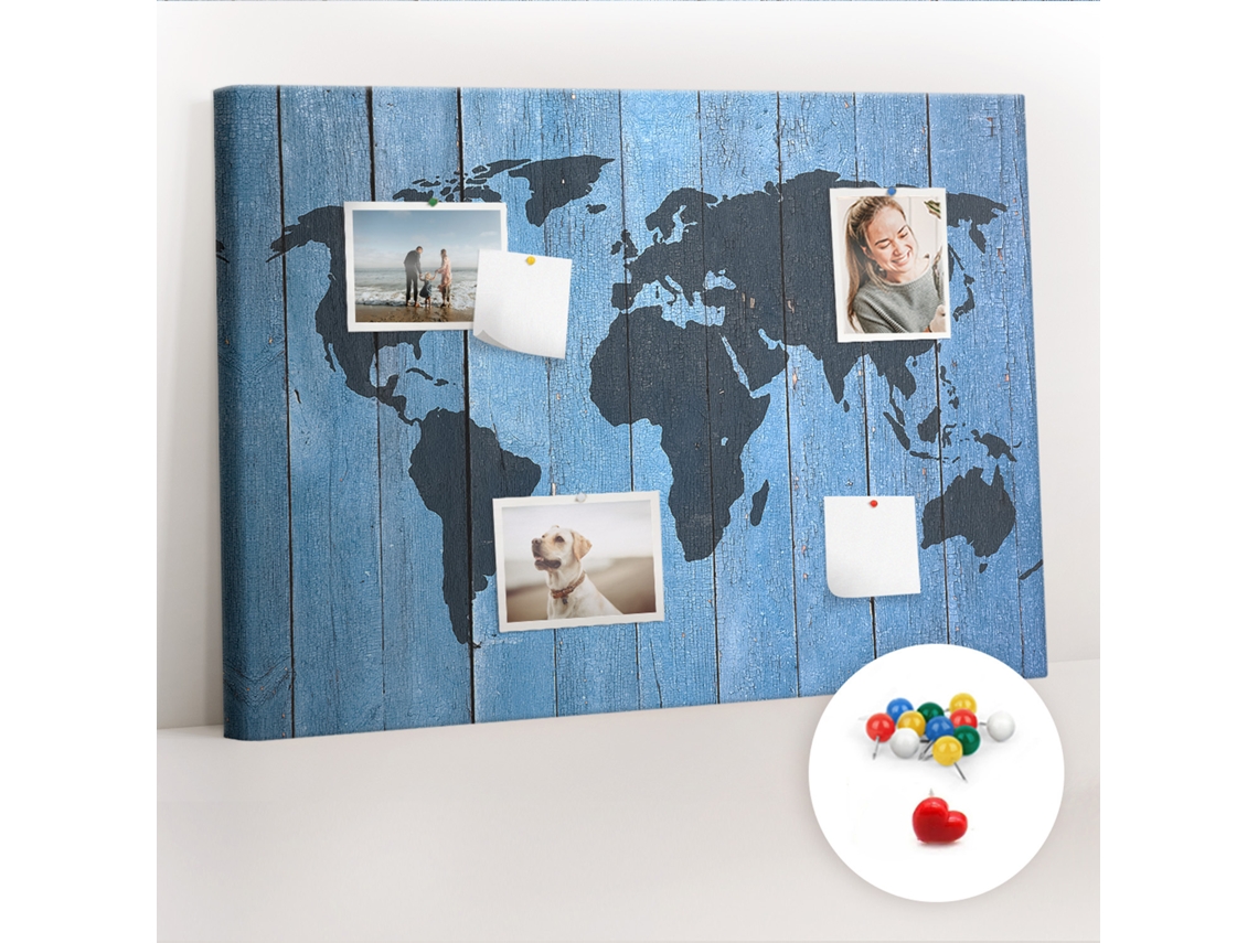 Painel De Cortiça Para Parede Mapa-múndi Em Tábuas Para A Sala De Estar Espelharte (70x100 Cm)