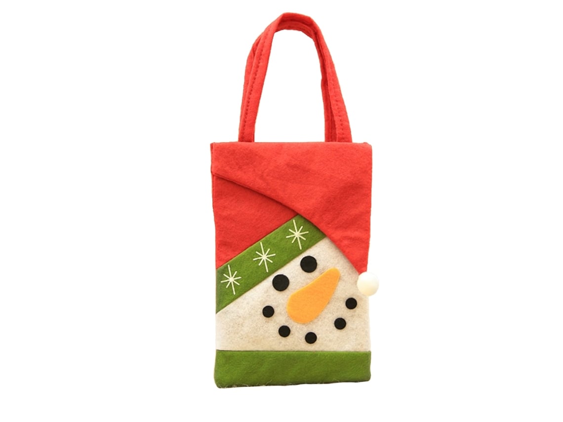 Sacola de presente pequena de Natal com maçã e chocolate (boneco de neve)