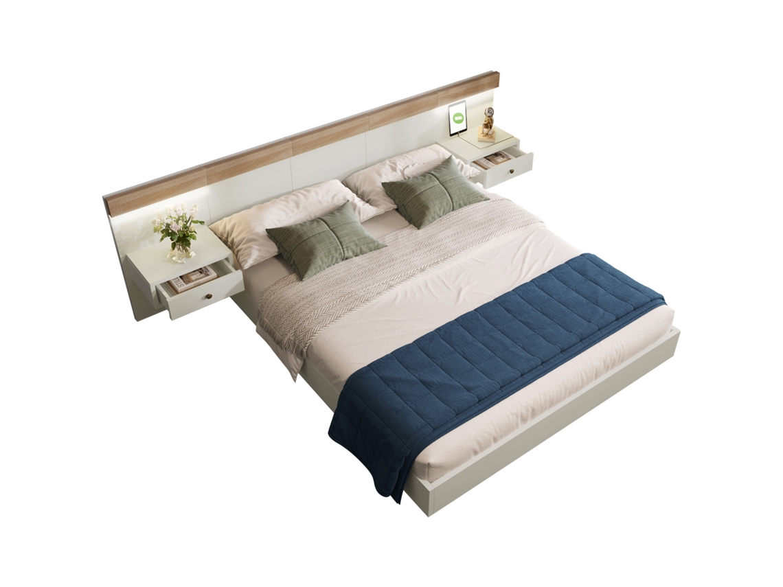 Cama Estofada 90x200 com Cabeceira Ajustável e Led PAPRIKA