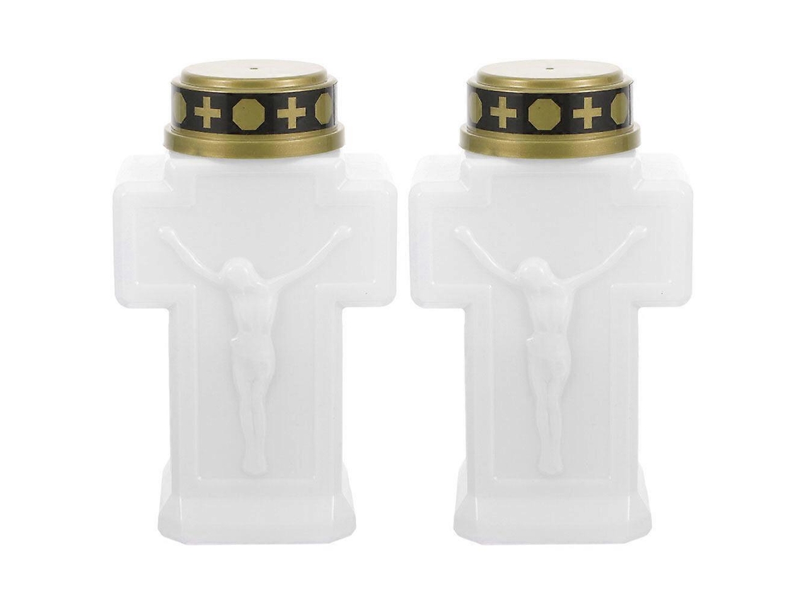 Rebe 2 Peças de Velas Elétricas Sem Chama para Jardim Cemitério Lembrança Luz Amarela Piscante 15,30x9,00x5,50cm Blanco