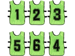 Colete De Treino Verde Para Meninos E Meninas, Pacote Com 6 Unidades, Poliéster, Design Com Abertura Lateral.