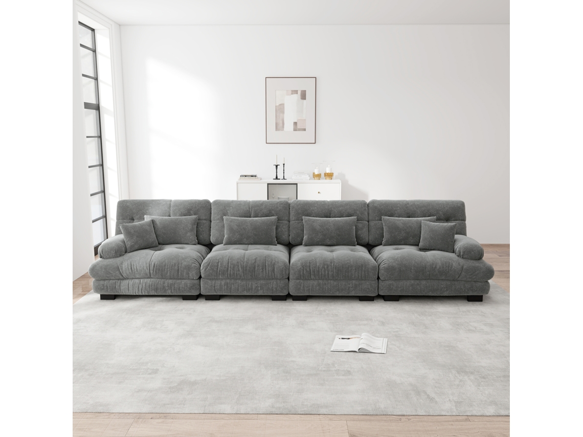 Sofá Modular De 4 Lugares - Sofá-cama De Chenille Com Assento Profundo - Cinza