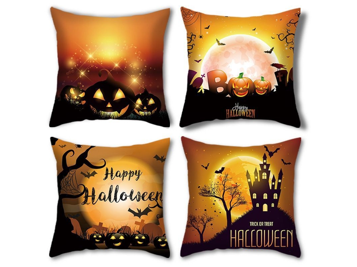 2026 fundas de Almohadas Halloween Set de 4 Decoraciones Naranja Y Negro para Sofá Hogar