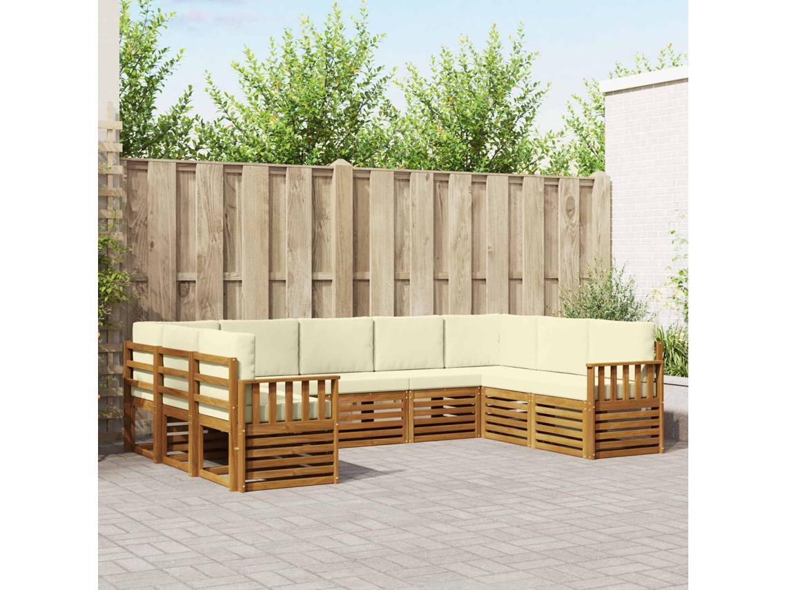 Vidaxl Conjunto De Sofá Sectional Com Almofada 9 Pcs Natural E Creme