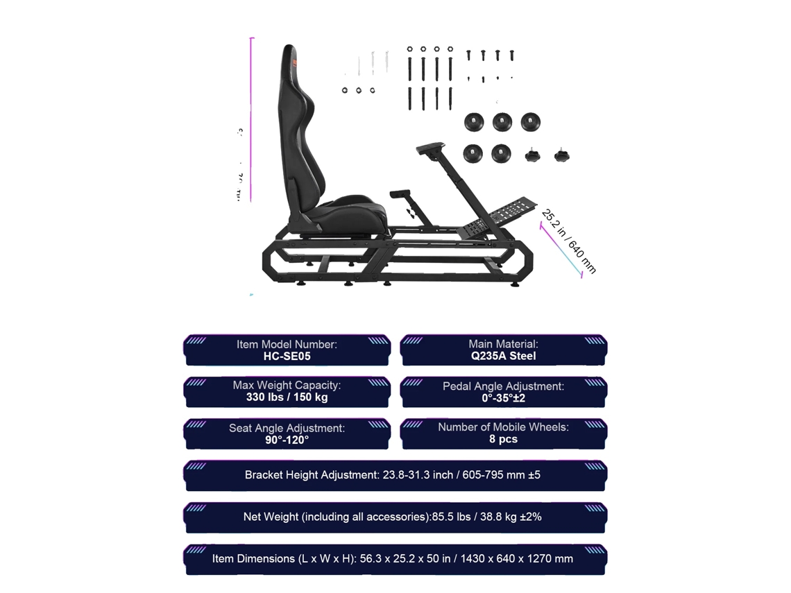 Suporte Para Volante De Corrida, Aço De Alta Resistência, Altura E Ângulo Do Pedal Ajustáveis,pequeno 150kg Oem